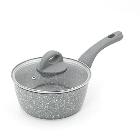 Blackmoor 66149 Classic 18cm Saucepan with Tempered Glass Lid/Non-Stick Coating/Cool Touch Handle/Suitable for Induction, Gas & Electric Hobs/Grey Colour