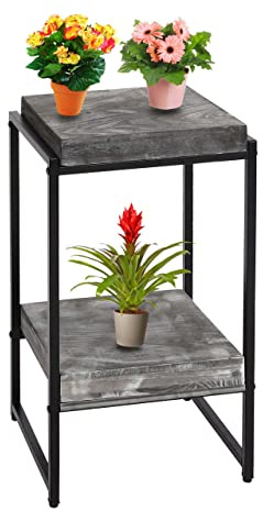 Blumentisch HWC-K71, Blumenregal Beistelltisch Pflanzregal, MVG-Zertifiziert MDF Metall - dunkelgrau, 61cm