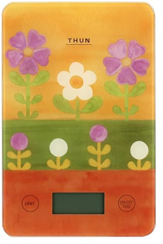 THUN, Bilancia da Cucina Elettronica in Vetro, Decorata con Motivi Floreali, Linea Florianne, 23x15x1.7 cm