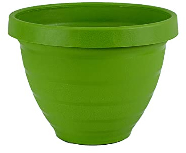 The HC Companies 10 Inch Rings Planter with Self Watering Disk - Lightweight Indoor Outdoor Plastic Plant Pot for Herbs and Flowers, Green