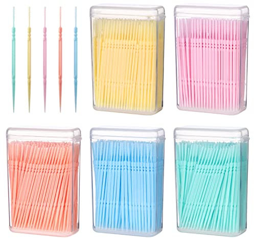 Healifty Palillos de dientes para dientes 1000 piezas - Palillo de dientes de doble cabeza Cepillos interdentales Palillos de dientes para el cuidado bucal (color aleatorio)