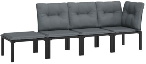 vidaXL Garten Lounge Set 4-TLG., Gartenmöbel Set Sitzgruppe für Garten Terrasse, Modular Stuhl Garnitur Loungemöbel, Schwarz Grau Poly Rattan