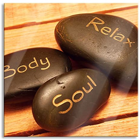 Pixxprint Glasbild, Wandbild auf Echtglas, Wellness Body Soul Relax, 40x40 cm, inkl. Aufhängung und Abstandshalter
