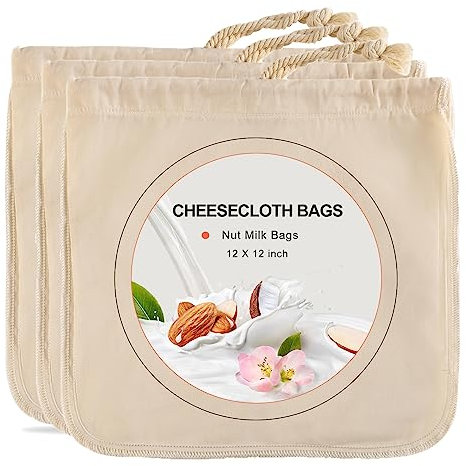 Kimmama sacchetto per latte di noci in cotone, riutilizzabile, con cinghia a coulisse,sacchetto filtrante in mussola,borsa media per formaggio,per cucinare,latte di soia e avena,succo di frutta,Toufu