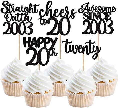 30 Stück Straight Outta 2003 Cupcake Toppers Awesome Since 2003 Tortendekorationen Prost auf 20 Fabulous Twenty Kuchendekoration 20. Geburtstag Hochzeitstag Party Tortendekorationen Schwarz