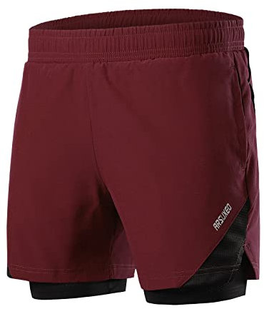 QUINTRA 2-in-1-Trainings-Laufshorts für Herren, 7-Leichtathletik-Fitness-Shorts mit Kompressionsfutter Fahrradhose Winter Wasserdicht Damen (Wine, S)