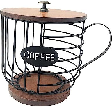 Colcolo Porta cialde per caffè, Tazza portaoggetti per cialde per caffè in Filo di Grande capacità con Coperchio, Arredamento Moderno per cestello per cialde, Nero