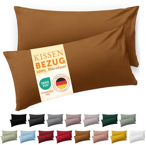 Blumtal Kissenbezug 40 x 70, 2 Stück - Oeko-TEX zert. Kissenbezüge 100% Mikrofaser in extra weich & waschmaschinenfest - Bezug Kissen 40x70 Braun