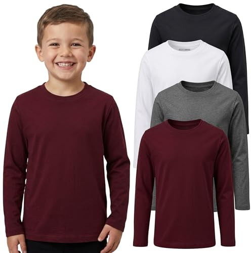 BROOKLYN VERTICAL 4 Pack Boys Soft Cotton Long Sleeve T-Shirts Tagless | Sizes 2T to 18/20