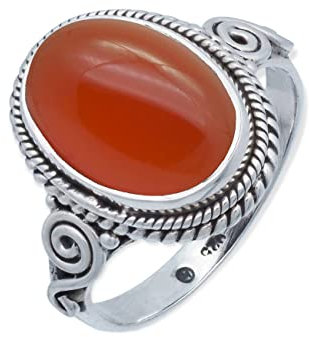 mantraroma Silber Ring Damen 925 Karneol Edelstein orange ausgefallen verspielt