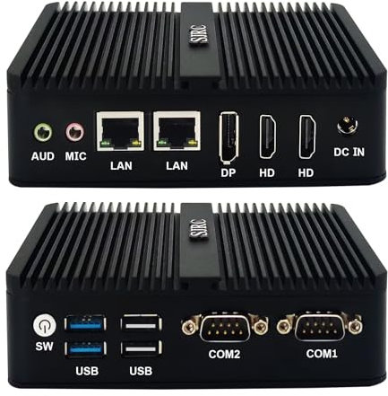 SJRC Mini PC Fanless Industrie 12th Gen Celeron J6413, Windows 11 Pro 4GB DDR4 RAM 64GB SSD Micro Computer Ordinateur Bureau, Dual LAN, 2 RS232 COM, WiFi BT4.2, 2HD DP Triple Affichage