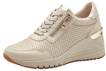 Marco Tozzi Damen Wedge Sneaker mit Lederanteil mit Keilabsatz, Beige (Cream Comb), 40 EU