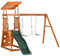 Outsunny Set 3 in 1 con Scivolo, 2 Altalene da Giardino e Parete da Arrampicata, Gioco da Esterno per Bambini Età 3-8 Anni, Struttura in Legno con Tettuccio Parasole