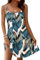 WNEEDU Vestido Mujer Verano Sin Mangas Ligero con Tirantes Finos Corto hasta la Rodilla Cuello Vestidos Redondo Informal Hojas Verdes M