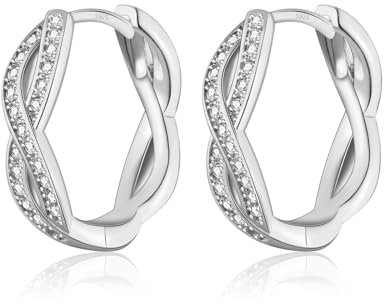 Silber Creolen für Frauen, 925 Sterling Silber Creolen mit Zirkonia, weißgold leichte Kleine Ohrringe Silber Stecker für Damen Mädchen Herren