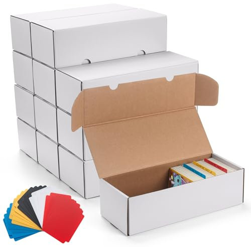 SUNEZLGO 12 Pack Trading Card Storage Box,Cardboard Sports Game Card Storage Collector Boxes with 20 PCS Dividers,Card Organizer for Baseball Football Basketball Cards,Hold 7200 Standard Trading Cards