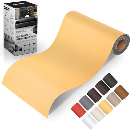 FBKOQKU Leder kunstleder selbstklebend, 10 x 200cm leder reparatur set, Leder Reparatur Kit für Möbel, Sofa, Autositze, Taschen, Leder Reparatur und Renovierung(Beige gelb)