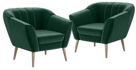 MEBLINI Sofa Sessel für Wohnzimmer 2er Set - Mini Lounge für Zwei Personen - Sitzgarnitur - Polstergarnitur - KAIA - 1+1 - Grün Samt