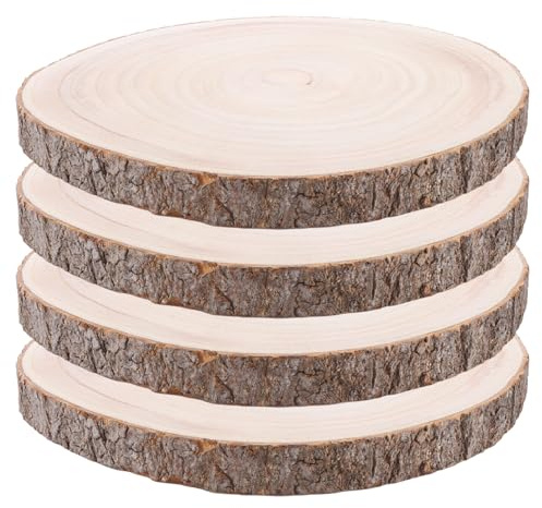 VIDETOL 4 Pcs Natural Wooden Cake Stand, 20-24cm Large Cake Round Display Cakes Board, Wedding Cakes Stand for Wedding, Birthday, Baby Shower, Home Decorations and Christmas Decorations
