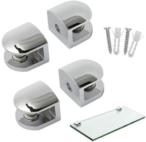 4pcs Glass Shelf Brackets, Glass Shelf Support Adjustable Glass Clamps Wall Mounted Metal Glass Clamp, Shelf Support Wall Mounted Adaptive 5-8MM Thickness Glass