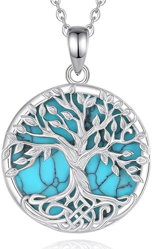 EUDORA Harmony Ball Collana con Albero della Vita Turchese per Donna Uomo Argento Sterling S925, Nodo Celtico Vintage Ciondolo Albero della Vita Amuleto Turchese Yggdrasil Gioielli Regali, 20+2