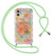Kueqeay Coque avec Cordon pour iPhone 12 6,1'', Coloré Vintage Peinture Fleur Brillant Bordure de Vague TPU Cover Laniere Accroché Collier Réglable Housse Antichoc Caméra Protection Case, Jaune