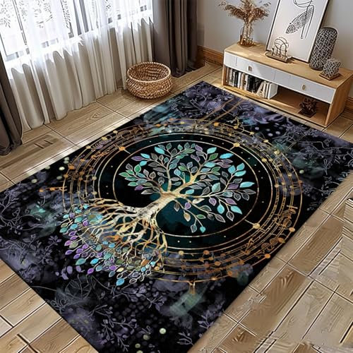 Generisch Wohnzimmer Teppich Wikinger Baum des Lebens - Outdoor Flur Schlafzimmer Wikinger-Mythologie Küche Modern Kinderzimmer Flauschig Weich Waschbarer Bettvorleger 60X80Cm