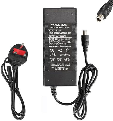 VOLOHAS Ladegerät für Xiaomi M365 / Segway Ninebot Max G30/G30LP/G2/G2D/ES1/ES2/E25/f20d/f30d/f40d Elektroroller-Zubehör, 42 V, 2 A, Ladegerät-Adapter Input: 100-240V AC, 50/60Hz, 1.5A Output: 42V