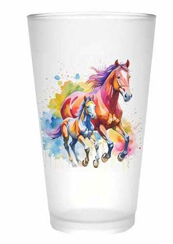 Merchandise for Fans Trinkglas |Saftglas | Glas | Becher | matt | 450ml - Pferd Stute mit Fohlen 131