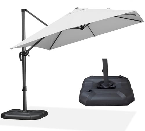PURPLE LEAF Parasol Déporté 2,7 × 2,7 m avec Pied, Parasol de Jardin Extérieur avec Manivelle, 8 Baleines en Aluminium, UV 50+, Inclinaison et Rotation 360° pour Balcon Patio Terrasse, Blanc