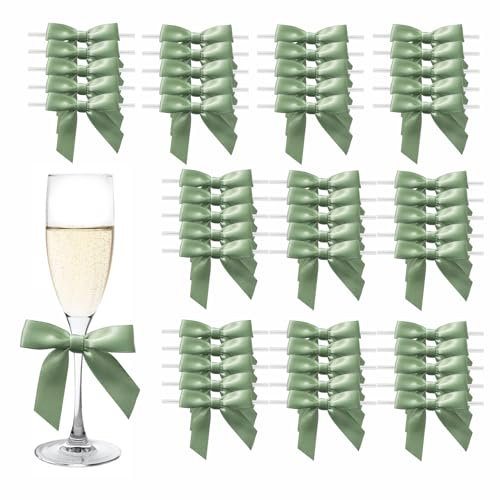 MORSUNBELA 50 Stück Geschenkschleifen Geschenk Schleifen Kleine Schleifen Geschenk Deko für Weihnachten Hochzeiten und Geschenkverpackungen Salbeigrün