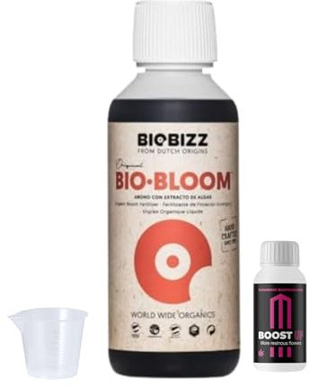 GROWMANIA Bio Bloom di BioBizz 500 ml + Probe Boost Up di Up Nutrients + misurino | Stimolatore organico di fiori | Ideale per giardini urbani e balconi