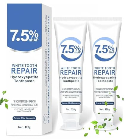 2Pcs Hydroxyapatite Toothpaste UK,Hydroxyapatite Toothpaste 7.5,Fluoride-Free Enamel Protection for Sensitive Teeth, Fresh Mint Flavor