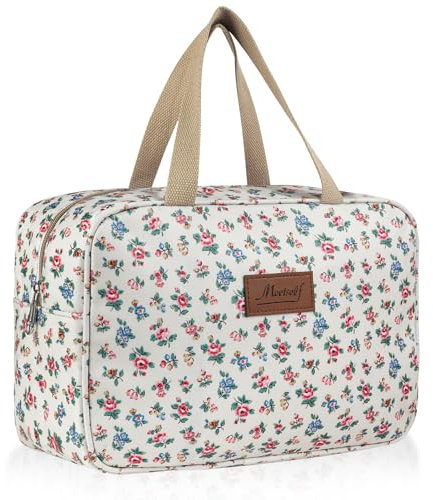 Aucuu Trousse de Toilette Femme, Grande Trousse de Maquillage avec Poignée, Sac à Cosmétiques étanche Portable pour Camping et Voyages, Sac de Maquillage Floral pour Femmes et Filles