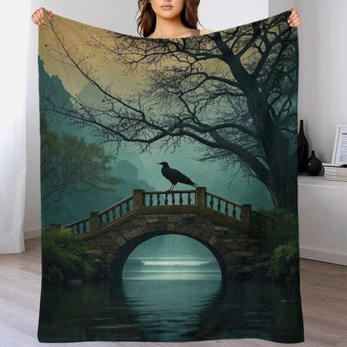 Twilight Crow Decke für Damen und Herren, Flanell-Fleece, flauschig, leicht, 3D-Druck, Gothic-Revival für Kinder, Ganzjahresdecke, Couch, Sofa, 100 x 130 cm