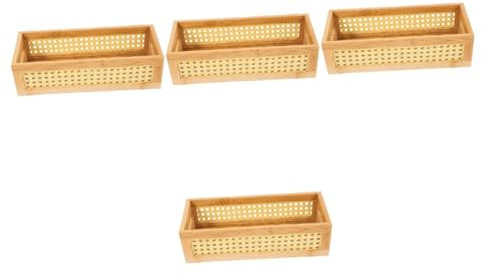 Lot de 4 bacs de rangement décoratifs en bambou pour la maison Kaki