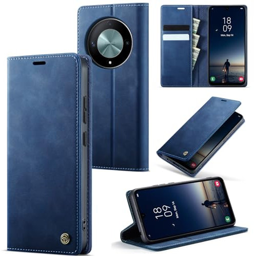 owlhold Coque Honor Magic 6 Lite Cuir PU Premium Fentes Cartes Etui Pochette de Portefeuille avec Fonction Support Case à Rabat Coque Honor Magic 6 Lite - Bleu Vert