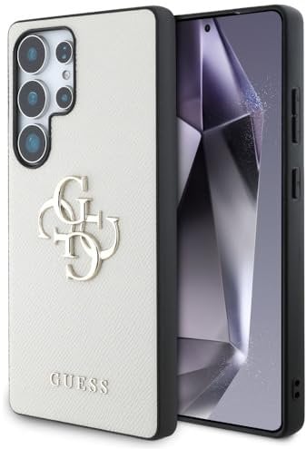 CG MOBILE Guess Grained Big 4G Logo Small Classic Logo Hülle für Samsung Galaxy S25 Ultra (Beige)