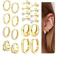 Dochais 10 paar ohrringe gold/sibler set 316L chirurgenstahl creolen gold huggie 14k vergoldtes hypoallergene zirkonia ohrstecker goldene ohrringe damen mehrfache piercings