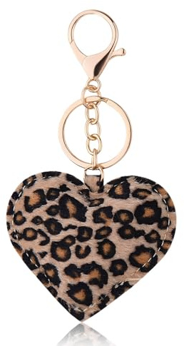 Guqqeuc Porte-clés en forme de cœur imprimé léopard pour clés de voiture, sac à main, sac à main, porte-clés en forme de cœur pour femmes et filles, joli porte-clés esthétique