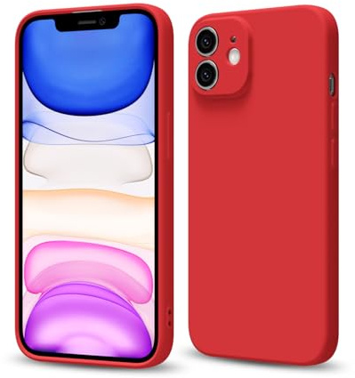 Svaove for iPhone 11 Phone Case Liquid Silicone, Thin Ultra Slim Minimalist Phone Cover, Girly Cute Plain Bright Solid Color Matte Soft Rubber Jelly Gel Plastic TPU Bumper, Red