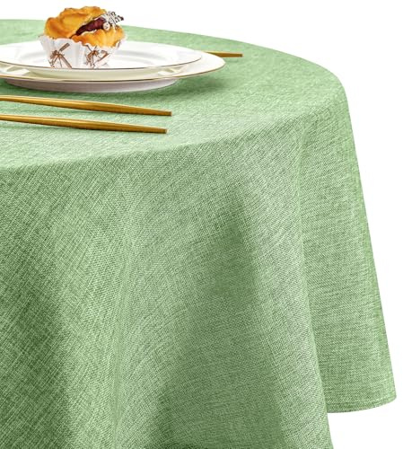 DWCN Grün Tischdecke Rund 160cm, Tischdecke Outdoor Wetterfest Abwaschbar Tischtuch für Esszimmer, Garten, Party, Hochzeiten, Haushalt Wohnzimmer, Balkon