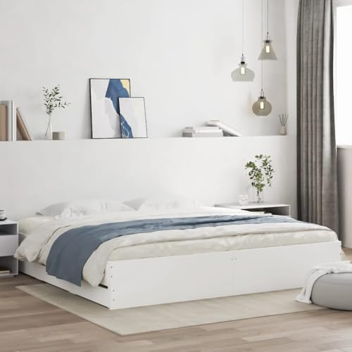 Modern Wooden Queen Size Bed Frame With Storage Drawers | Sturdy Wood Beds, 160cm Bed Base, Bedroom Furniture White