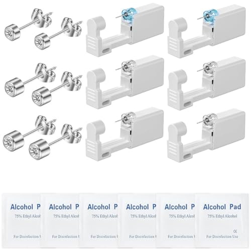 6 Stück Selber Ohrringe Stechen Set, Steril Sicherheits Ohrnasen Piercing Pistolen Kit, Ohrlochpistole, Schmerzfreies Selbst-Piercing-Werkzeug Piercing Zubehör