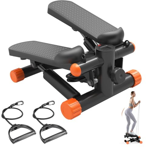 Sweetcrispy Mini Stair Steppers with Resistance Bands for Exercise at Home, Portable Exercise Twist Stepper Machine for Full Body Workout, 300LBS Capacity