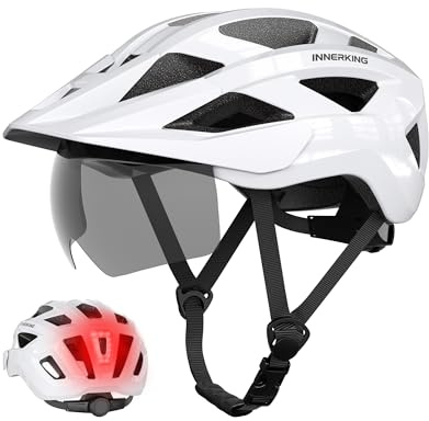 InnerKing Fahrradhelm Herren Damen Leichte Fahrradhelm mit LED Licht | Fahrradhelm mit Magnetische Schutzbrille Visier MTB Helm Radhelm Cityhelm