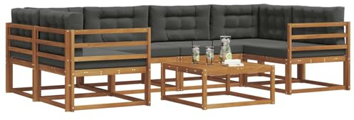 vidaXL Outdoor-Sofagarnitur mit Kissen 7 pcs Natur und Anthrazit, Modernes Outdoor-Sofaset, langlebige Gartenmöbel für Patio, Poolbereich, Hinterhof-Couch und modulares Sofa.