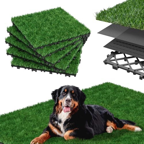 SAILUN Artificial Grass Tiles,30x30cm Interlocking Deck Tiles with 4cm Thickness & Anti-Slip Rubber Base,UV Resistant & Pet Friendly Click-Lock Lawn Flooring for Balcony GardenPatio,11 Pieces / 1 ㎡