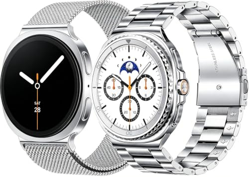 Kompatibel SAMSUNG Galaxy Watch 8 9 40mm 44mm/ 8 Classic 46mm Armband, Galaxy Watch 9 2026 Metall Frauen Männer,Metallarmband Edelstahl Silber