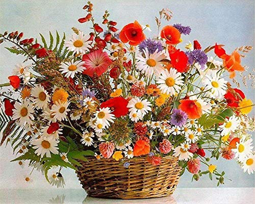 ABEUTY Peinture à l'huile sur toile Motif fleurs coquelicots et marguerites 40 x 50 cm